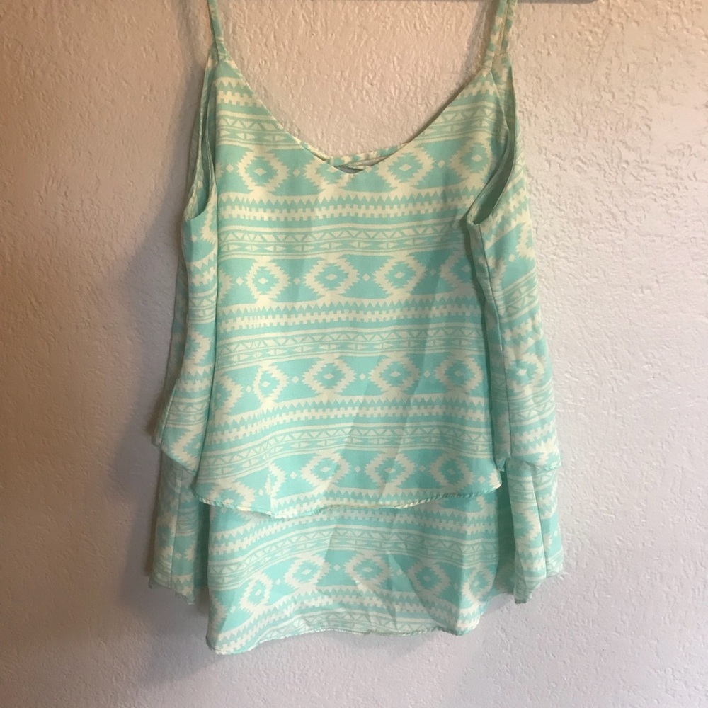 Annabella teal blue green aqua pattern tank top